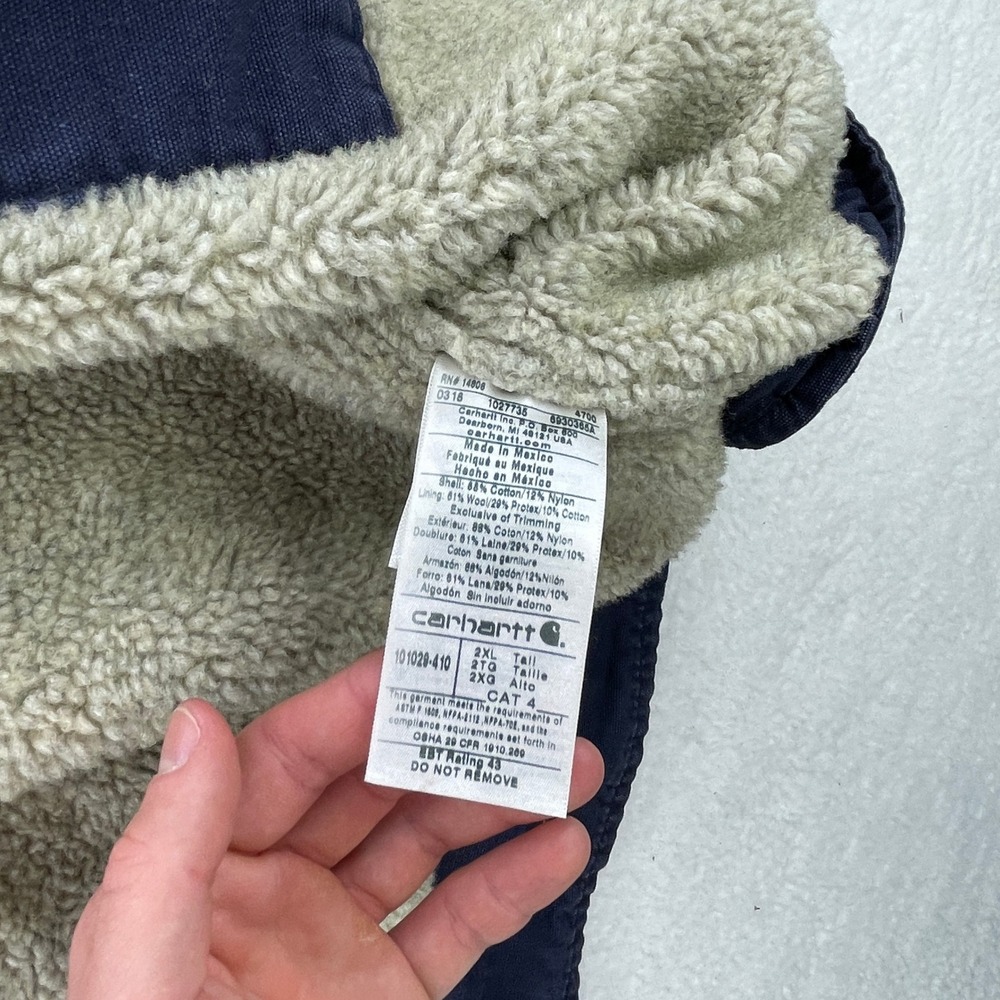 Vintage Carhartt Vest Mens 2XL Tall Blue Sherpa Lined FR Flame Resistant Cat 4 - Picture 8 of 13